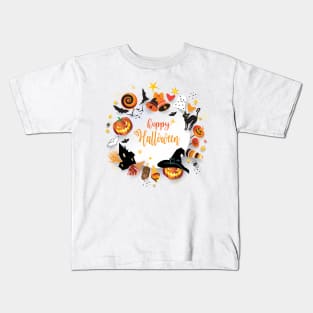 Halloween Night Party Decoration Treat or Trick Characters Pumpkin Paper Art Kids T-Shirt